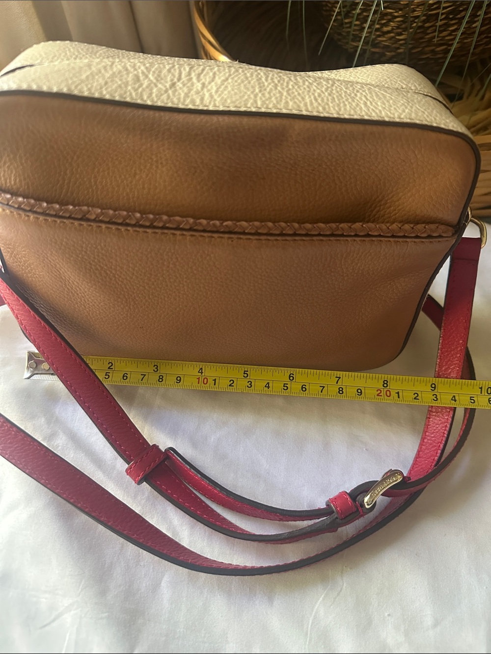 Cole Haan Benson Camera Bag- Light Brown Camel Cream and Red Leather - Picture 5 of 16